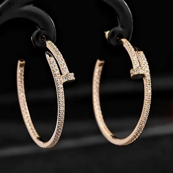 Gold Nail Hoop Earrings - Picture 3 of 3